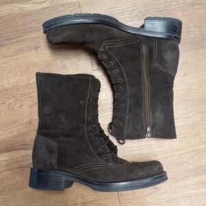 La Canadienne Brown Suede Combat Boots size US 9.5